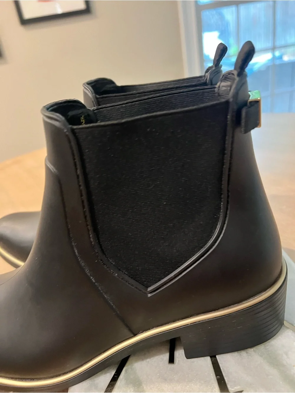 kate spade Black Chelsea Rain Boot with Gold Trim
